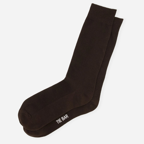 Solid Pique Chocolate Brown Dress Socks