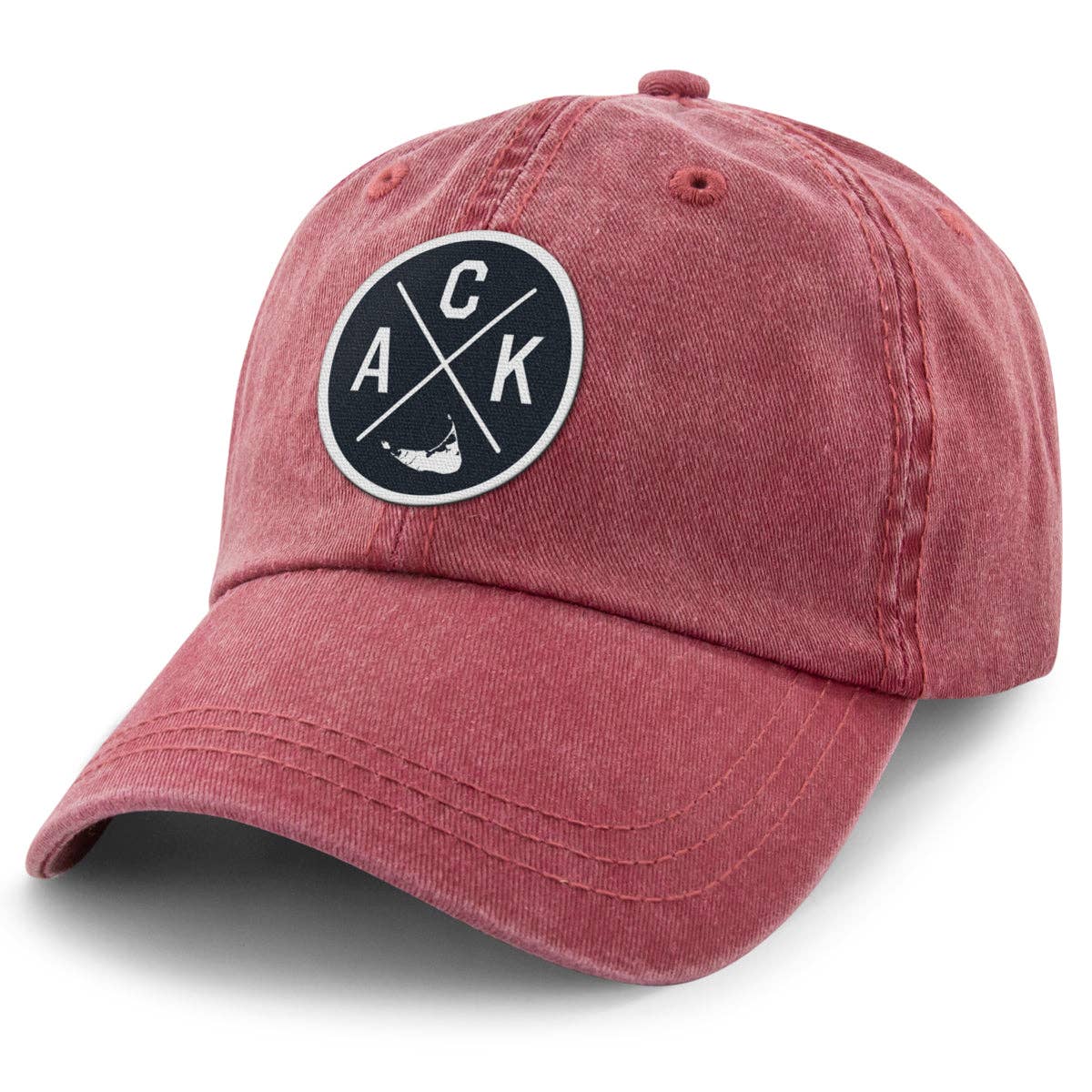 Nantucket ACK Emblem Washed Dad Hat: Cardinal / Dad Hat