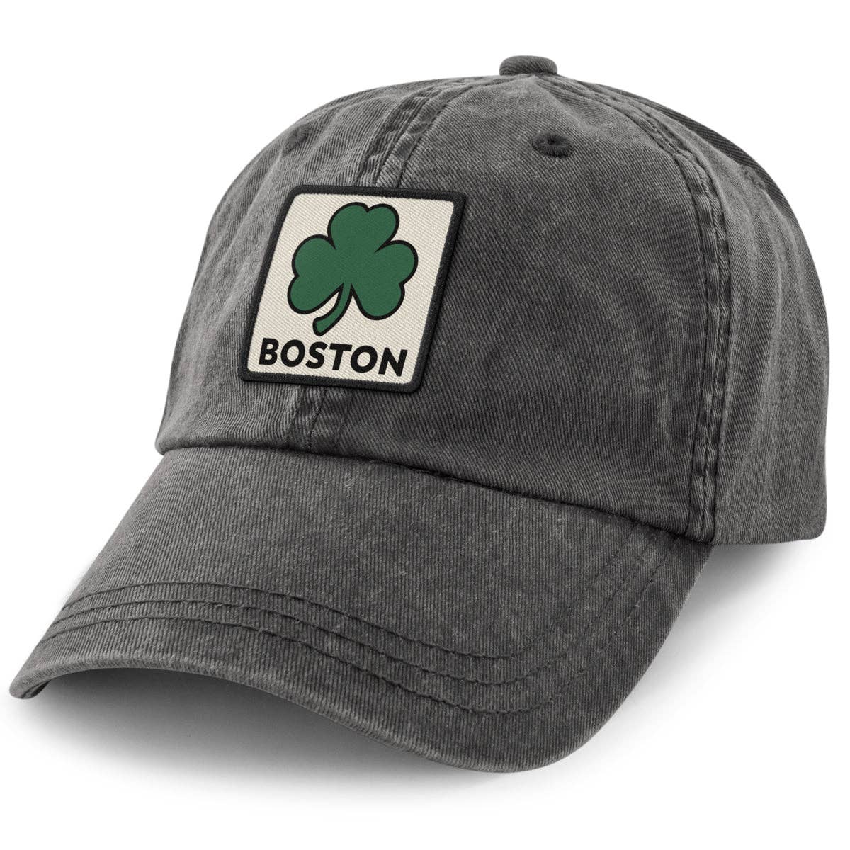 Boston Shamrock Printed Patch Washed Dad Hat: Dark Green / Dad Hat