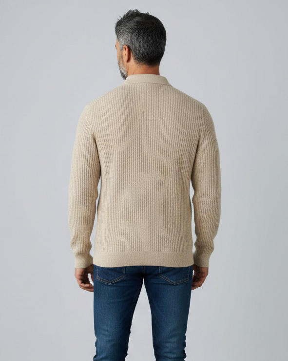 Criquet | Long Sleeve Bungalow Sweater Polo | Oat Beige