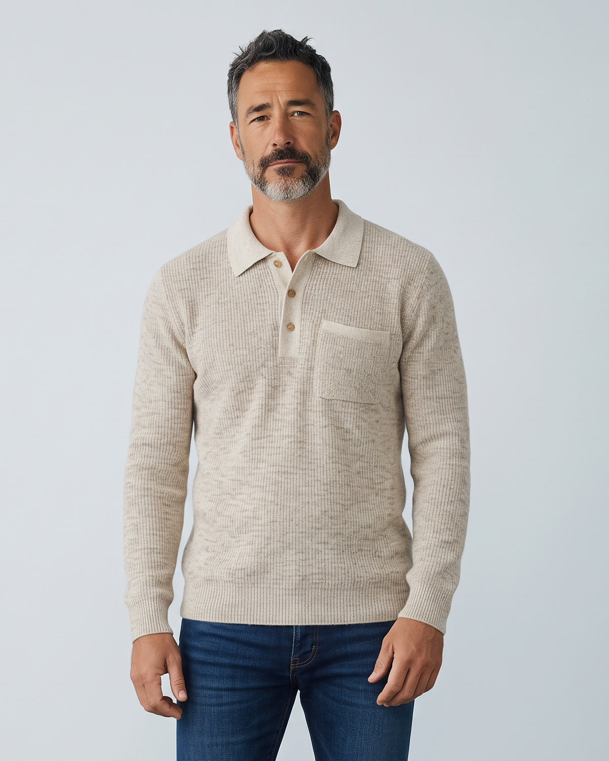Criquet | Long Sleeve Bungalow Sweater Polo | Oat Beige