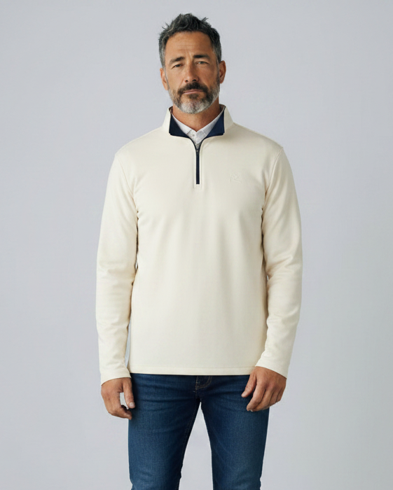Rhoback Solid Performance Quarter Zip in Ivory White