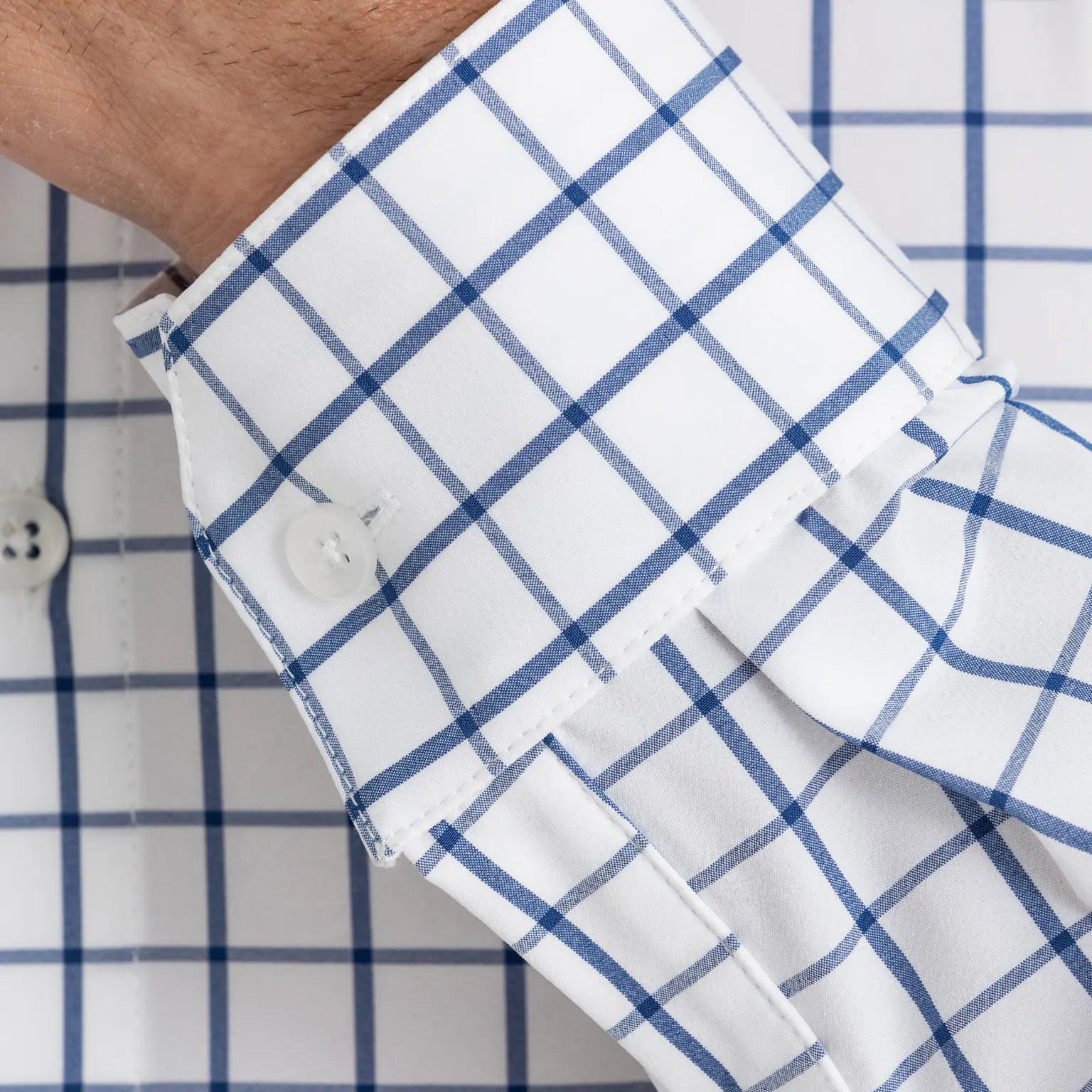 White Navy Windowpane Dress Shirt