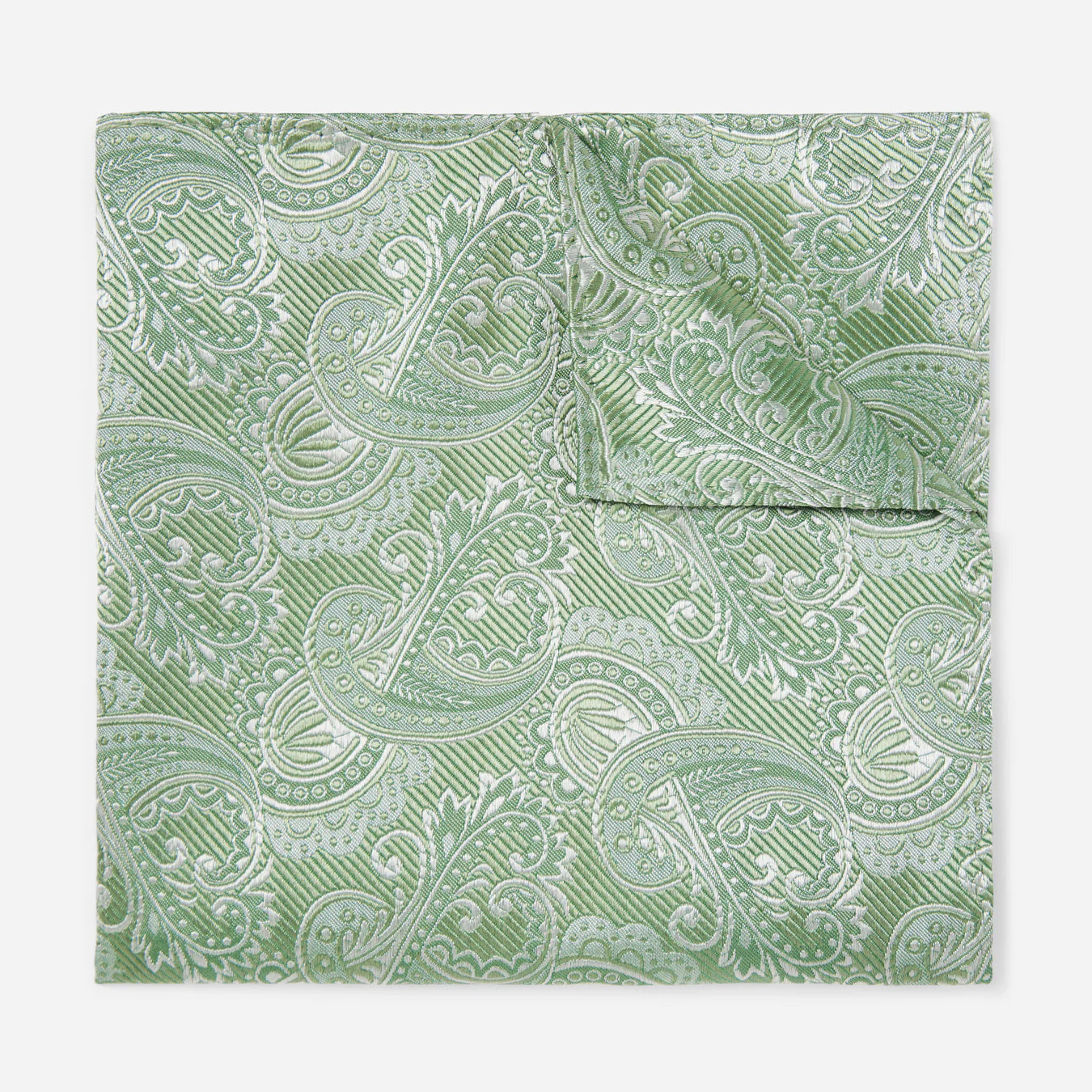 Tie Bar | Twill Paisley Moss Green Pocket Square | Green