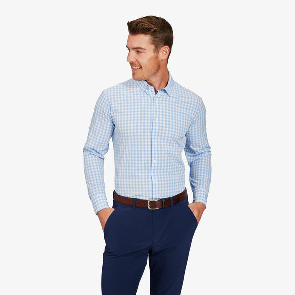 Leeward Light Blue Gingham Dress Shirt