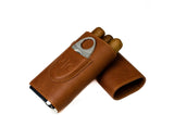 Luxury Brown Leather Cigar Case W/ Cutter
